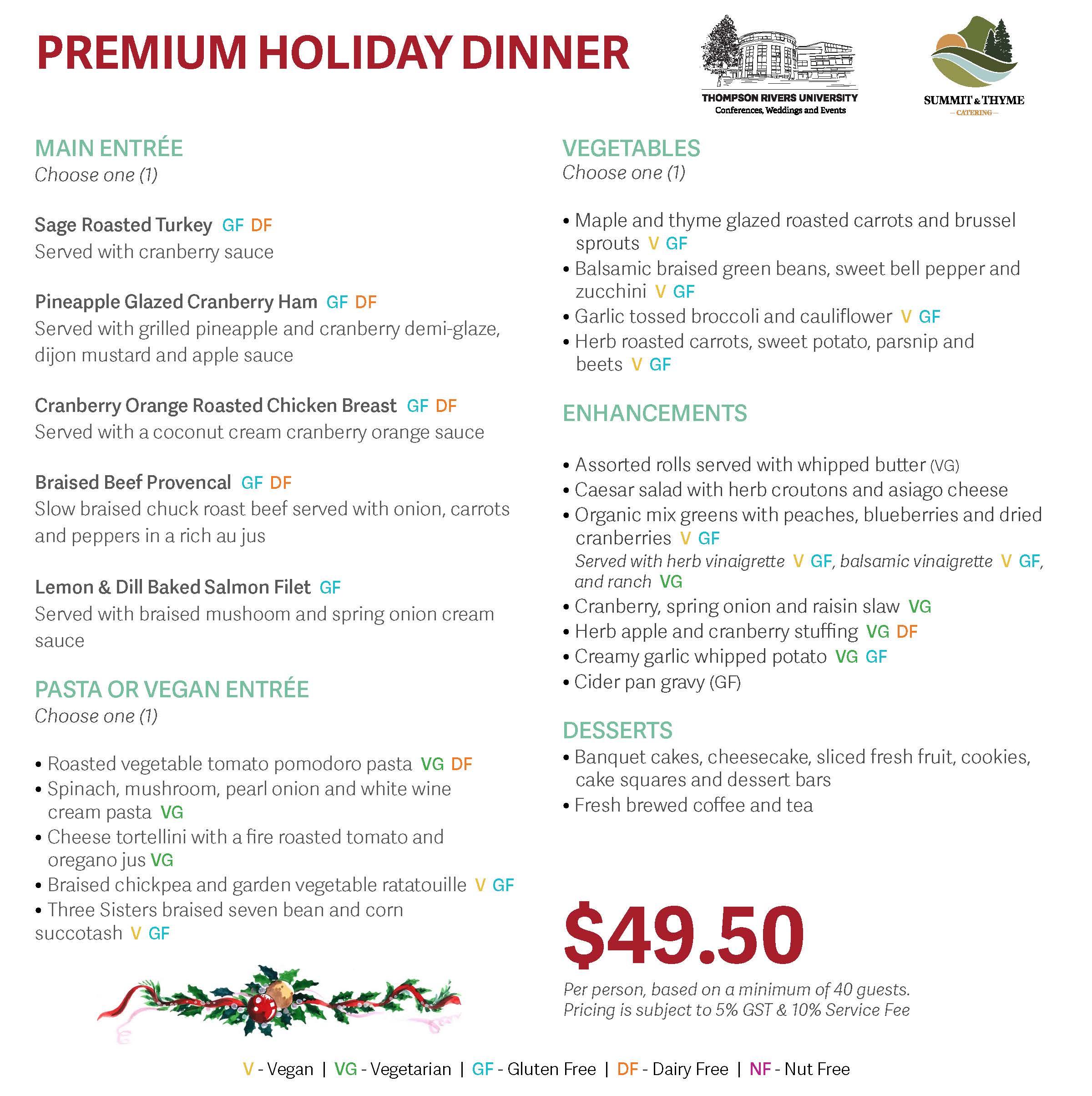 Premium dinner menu