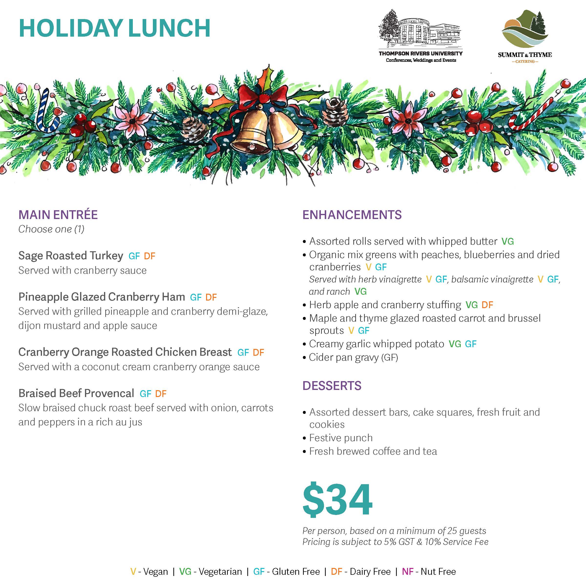 Holiday lunch menu