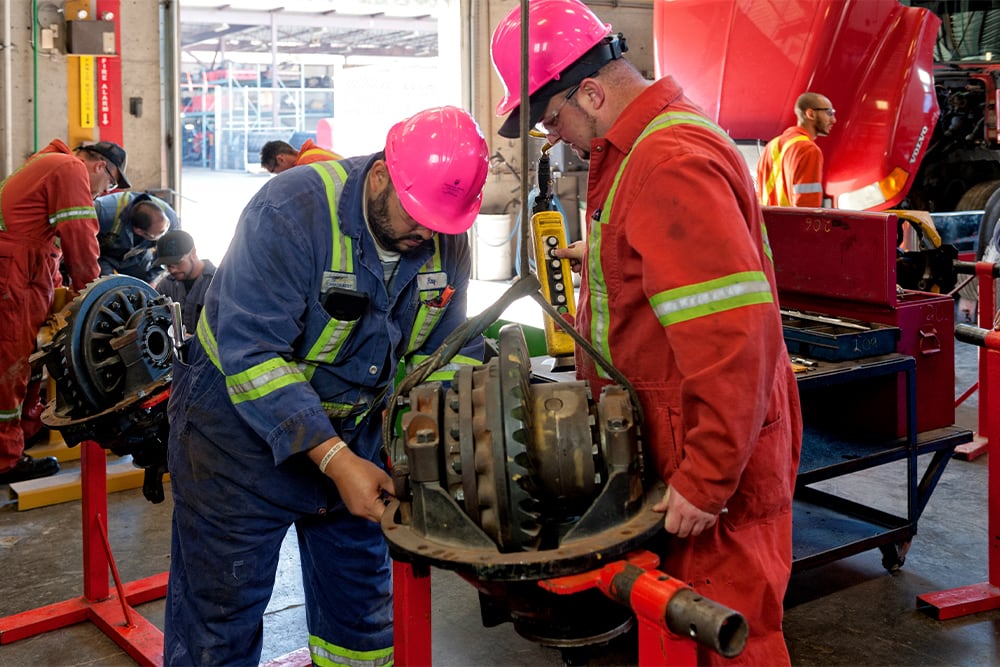 Students working with machinery