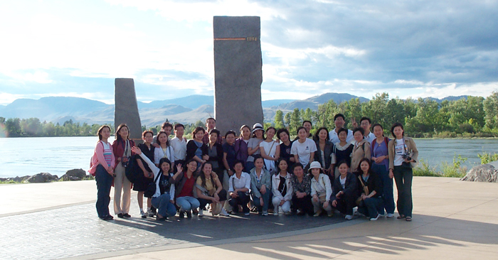 Transnational students standing in a group