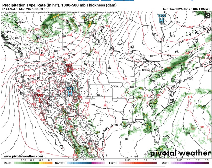 Figure 3. Surface weather map for 7:00 PM ET, Sunday, August 2nd, 2026.
