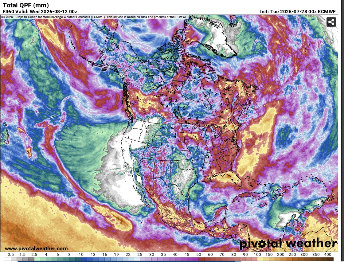 Figure 4. The ECMWF 15-day Quantitative Precipitation Forecast.